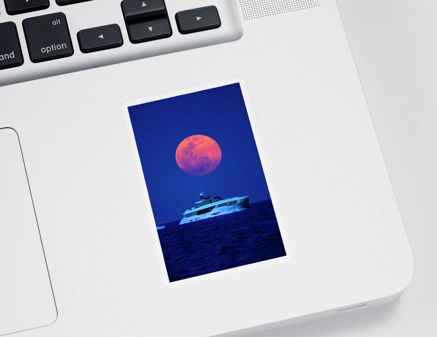 Yacht Sticker featuring the photograph Yacht Cruise Under the Moon #2 by Mark Andrew Thomas