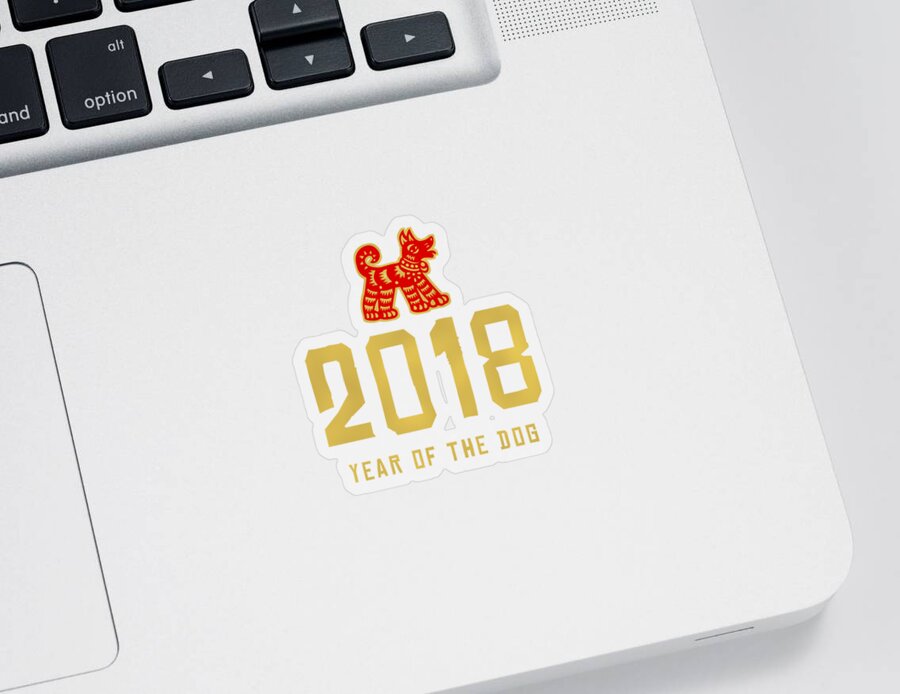 New Year 2024 Sticker featuring the digital art 2018 Year Of The Dog Chinese New Year by Flippin Sweet Gear