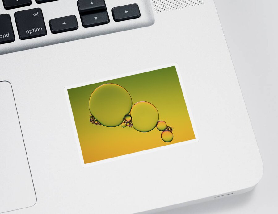 Connection Sticker featuring the photograph Bright abstract, yellow background with flying bubbles by Michalakis Ppalis
