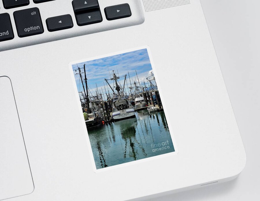 Fishing Vessel Misty Moon By Norma Appleton Sticker featuring the photograph Fishing Vessel Misty Moon #3 by Norma Appleton