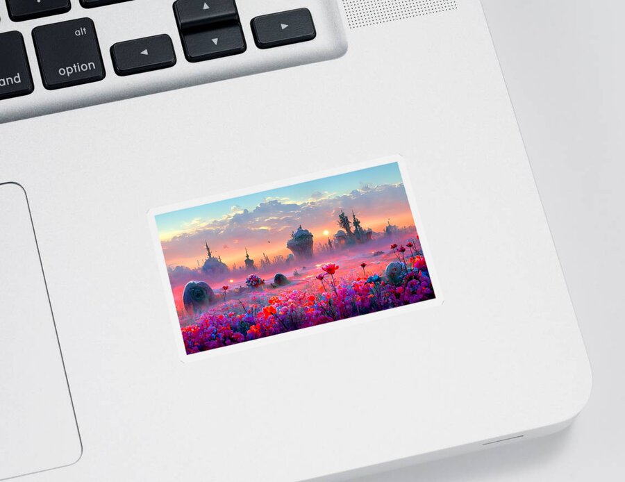 A Beautifully Strange Painting Of A Gorgeous Landscape Sticker featuring the digital art flowers at Sunset 03 by Frederick Butt