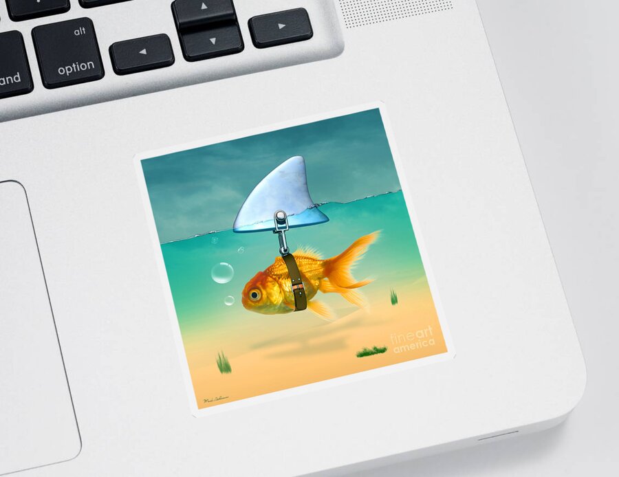 Goldfish Sticker featuring the digital art Gold Fish by Mark Ashkenazi