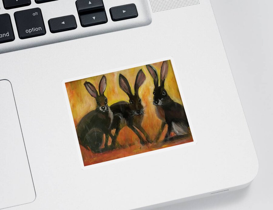 3 Hares Sticker featuring the painting 3 Hares Aware by Denice Palanuk Wilson