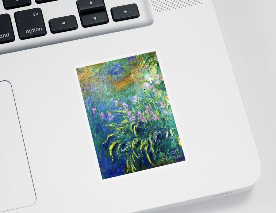 Irises By The Pond Sticker featuring the painting Irises by the pond #3 by Claude Monet