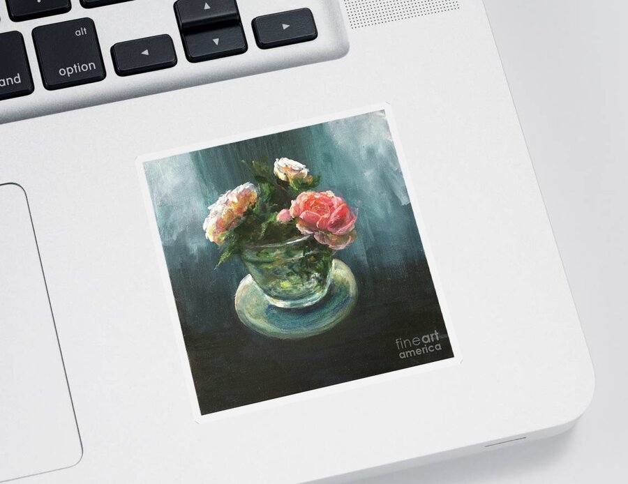 Roses Sticker featuring the painting 3 Roses in a Jar by Lizzy Forrester