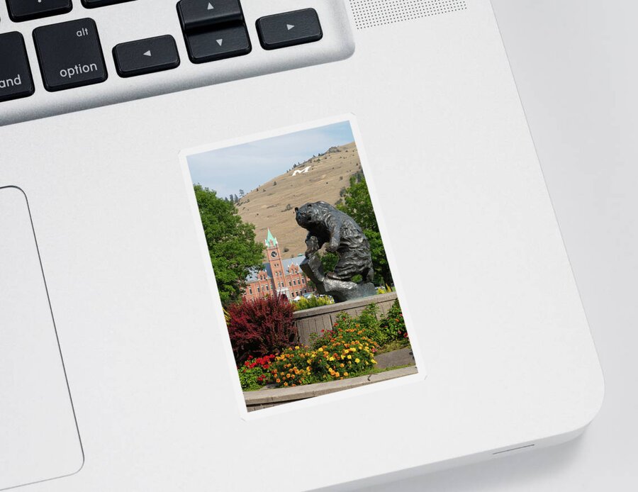 Grizzlies Sticker featuring the photograph The Grizzly statue at the University of Montana - Grand Griz #4 by Eldon McGraw