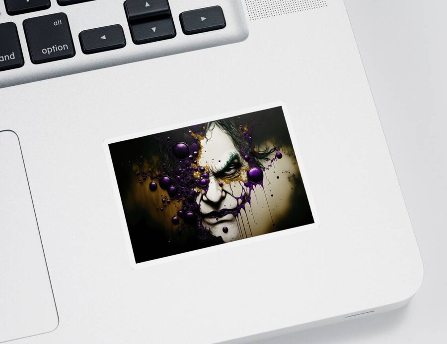 Artificial Intelligence Sticker featuring the photograph Stunning psychedelic DC Joker creative concept art #42 by Matthew Gibson
