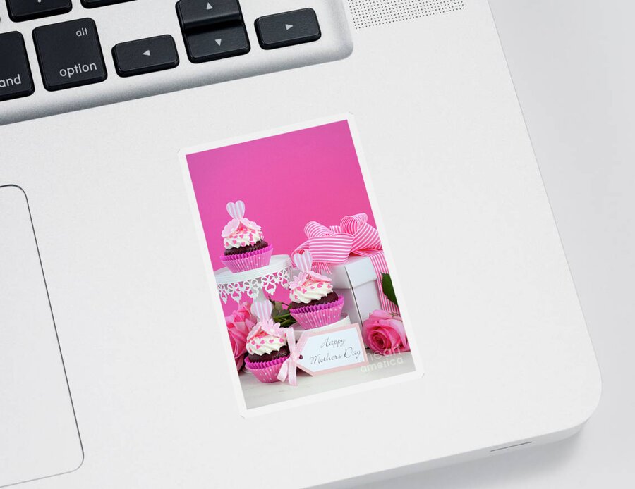 Wood Sticker featuring the photograph Happy Mothers Day pink and white cupcakes. #6 by Milleflore Images