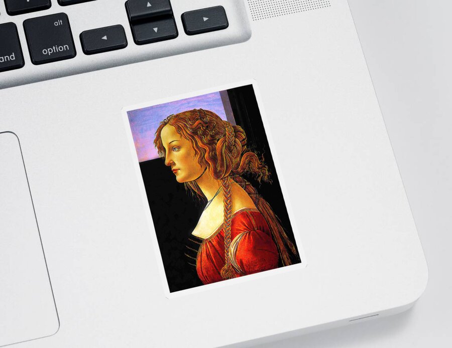 Portrait Sticker featuring the photograph Portrait of a Young Woman In a Red Dress by Sandro Botticelli