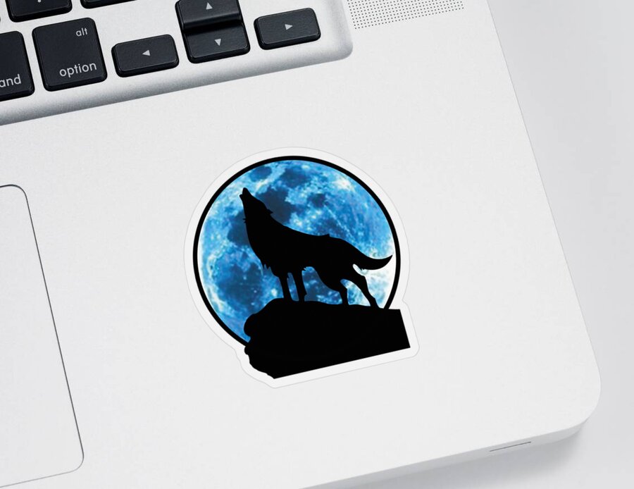 Wolf Sticker featuring the digital art Wolf Moon #7 by Tinh Tran Le Thanh