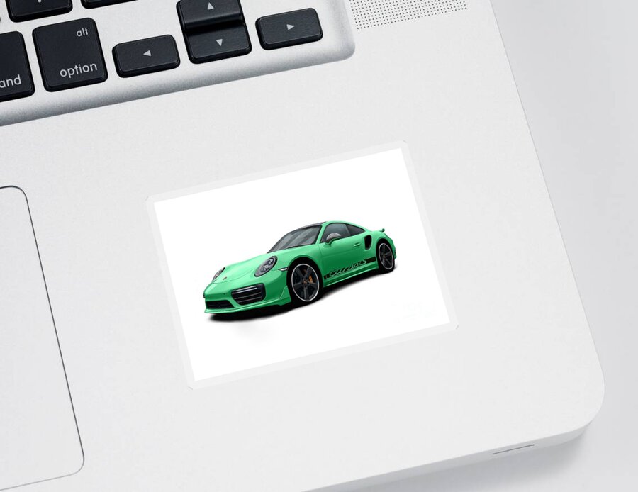 Sports Car Sticker featuring the digital art 911 Turbo S Green by Moospeed Art