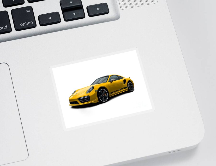 Sports Car Sticker featuring the digital art 911 Turbo S Yellow by Moospeed Art