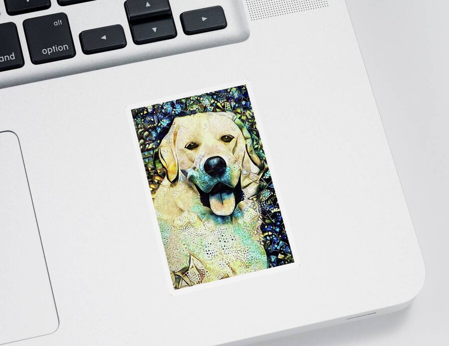 Yellow Lab Great Pyrenees Sticker featuring the mixed media A Big Happy Dog by Peggy Collins