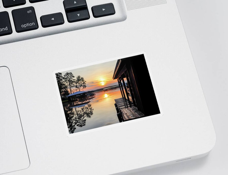 Sunrise Sticker featuring the photograph A Boathouse Side Sunrise by Ed Williams