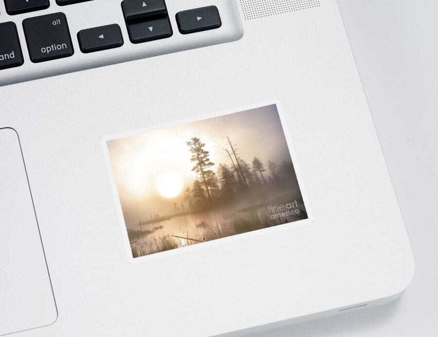 New Day Sticker featuring the photograph A foggy Adirondack morning by Rehna George