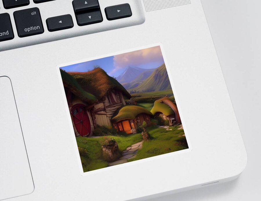 Hobbits Sticker featuring the digital art A Hobbits Home by Angela Hobbs
