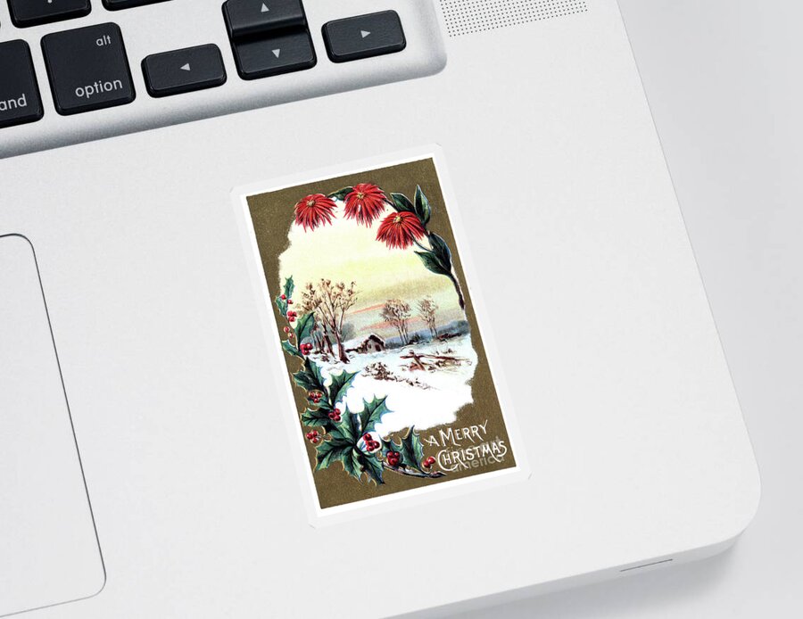 Holly Sticker featuring the digital art A House In The Country With Snow. by Pete Klinger