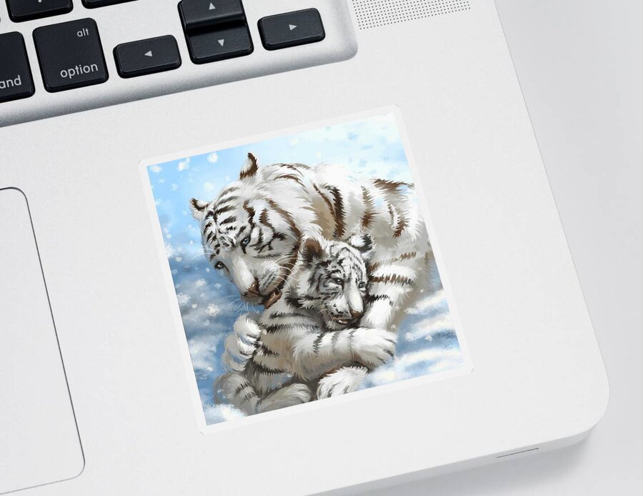 Tiger Sticker featuring the painting A Mother's Love by Teresa Trotter