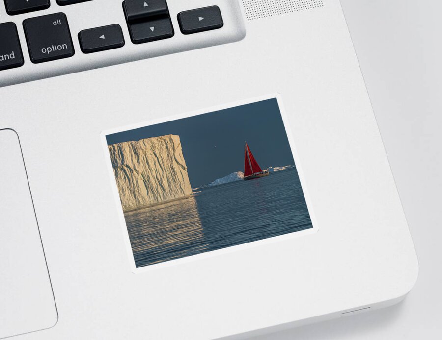 Sailboat Sticker featuring the photograph A sailboat and an ice wall by Anges Van der Logt