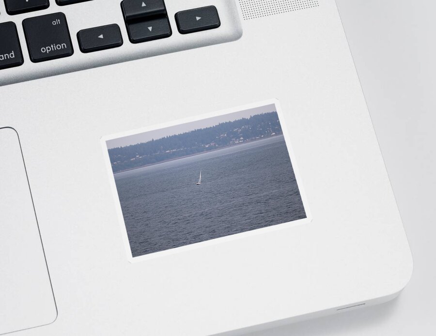 Puget Sound Sticker featuring the photograph A Sailboat Leaning Right by Ed Williams