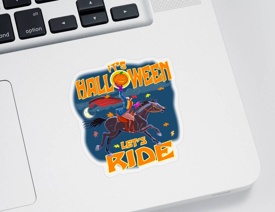 Headless Horseman Sticker featuring the mixed media A Sleepy Hollow Halloween by J L Meadows
