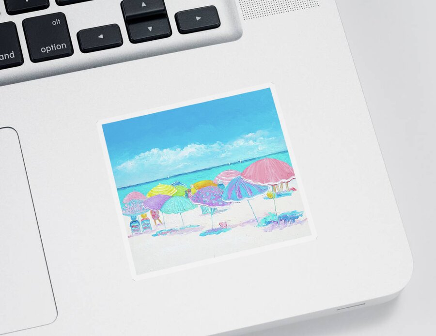 Beach Sticker featuring the painting A Summer Day Drifts Away, beach scene by Jan Matson