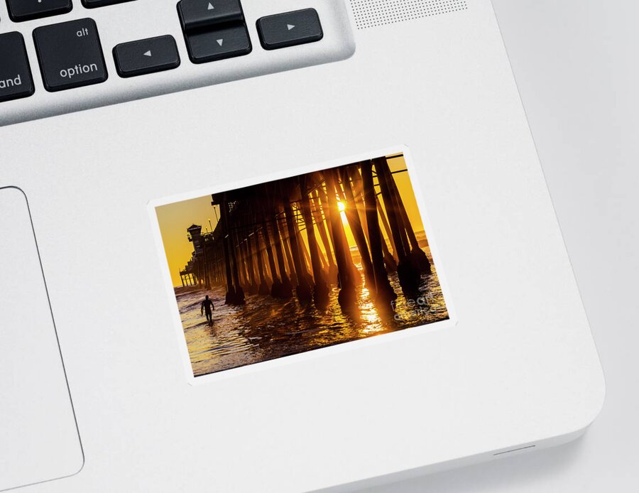 Sunset Sticker featuring the photograph A Surfer at Sunset at Oceanside by Rich Cruse