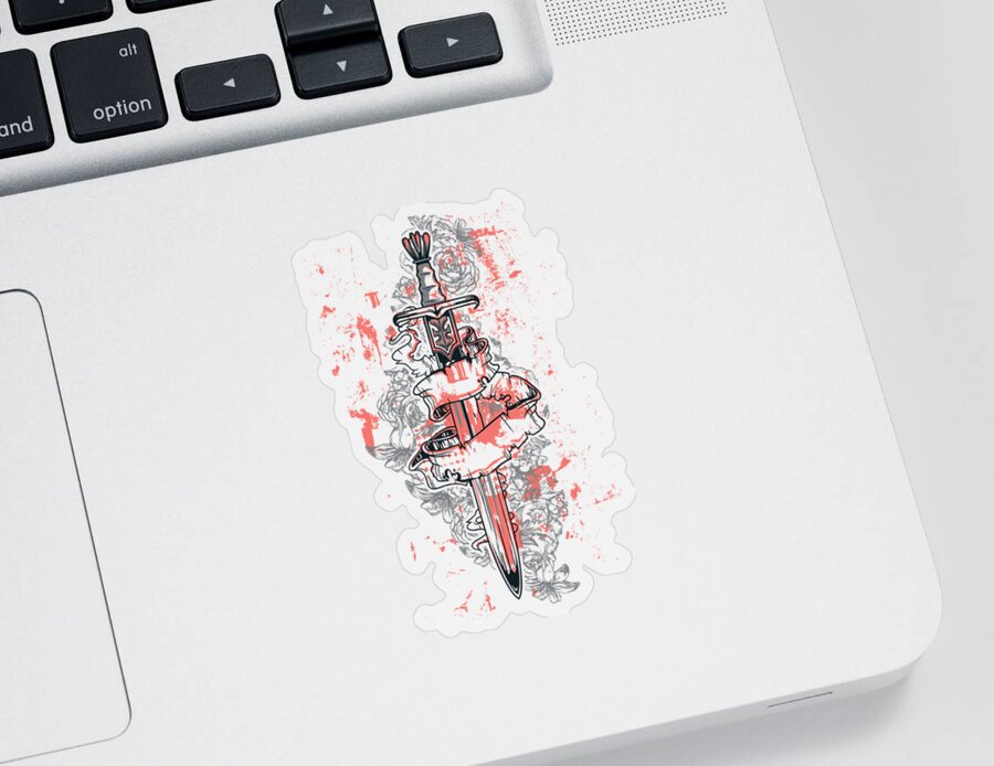 Knights Sword Sticker featuring the digital art A Sword A Scroll Flowers and Grunges by Jacob Zelazny