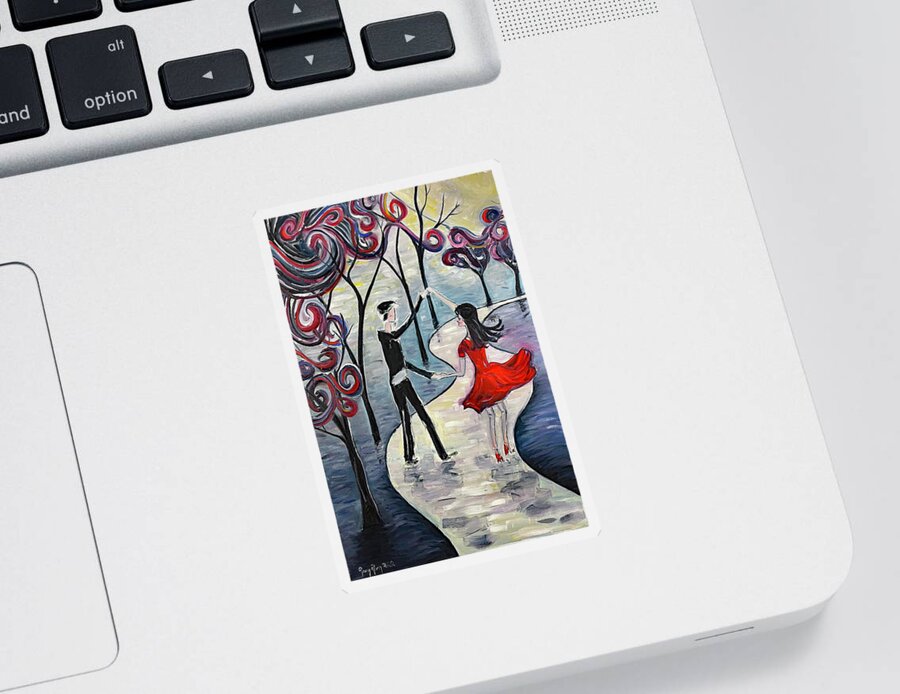 Romantic Couple Sticker featuring the painting Dancing in the Moonlight by Roxy Rich