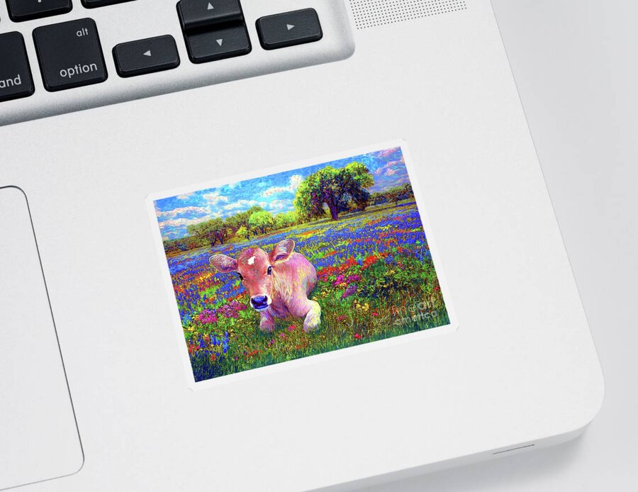 Floral Sticker featuring the painting A Very Content Cow by Jane Small