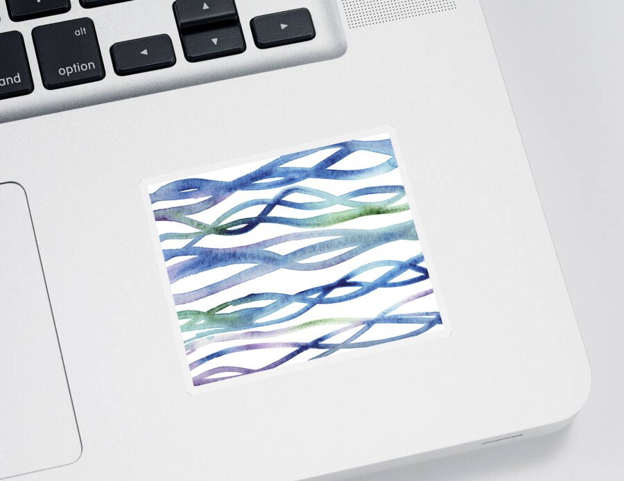 Organic Sticker featuring the painting Abstract And Organic Lines Ocean Water Waves Watercolor by Irina Sztukowski
