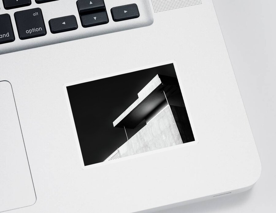Black And White Sticker featuring the photograph Abstract architecture design. Black and white futuristic exterior background. Black sky copy-space by Michalakis Ppalis