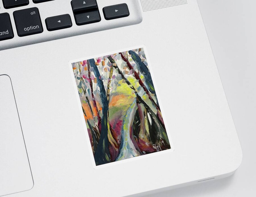 Autumn Sticker featuring the painting Abstract Autumn Lane the Cotswolds by Roxy Rich