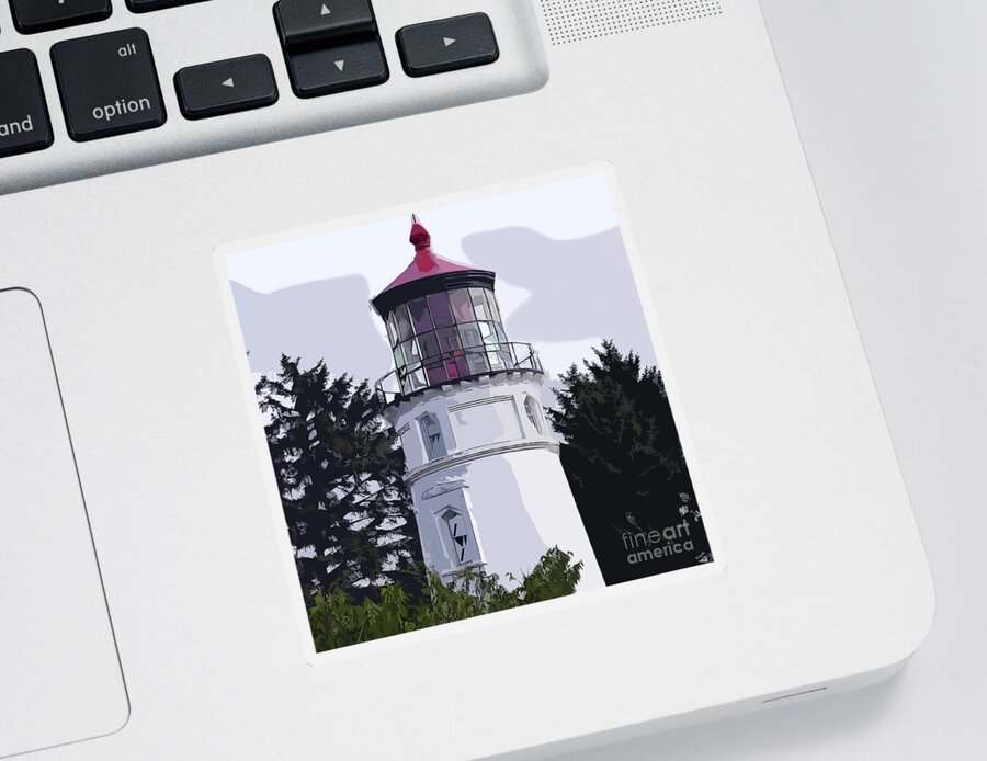 Cape-meares Sticker featuring the digital art Abstract Cape Meares Lighthouse by Kirt Tisdale