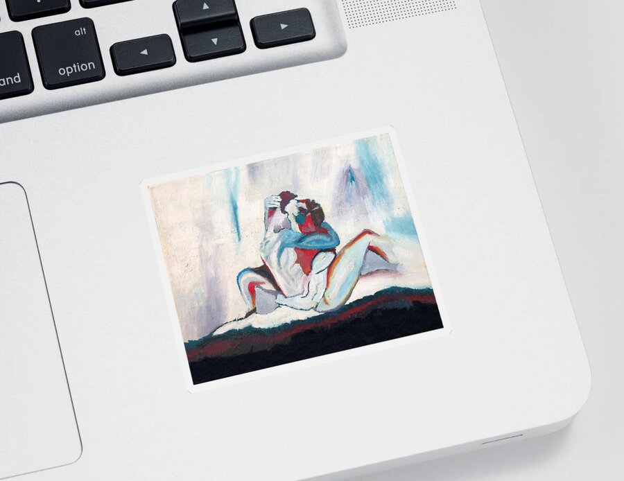 Abstract Sticker featuring the painting Abstract Couple by Troy Caperton