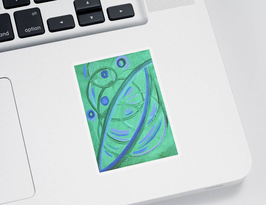 Abstract Sticker featuring the painting Abstract Green and Blue Spirals by Corinne Carroll
