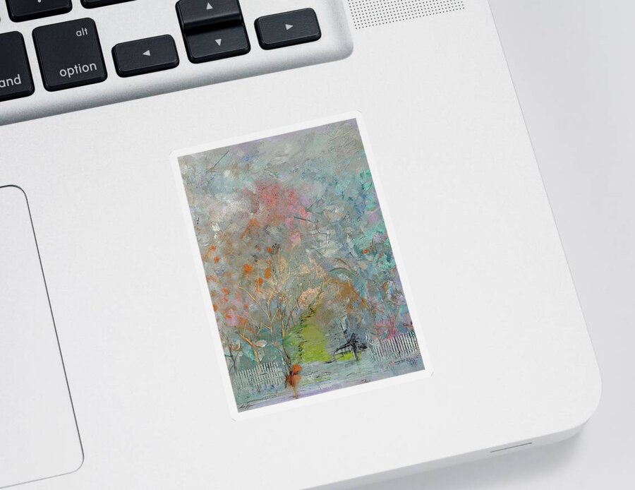 Landscape Sticker featuring the painting Abstract Landscape with Fence by Lisa Kaiser