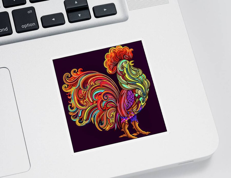 Rooster Sticker featuring the mixed media Abstract Rooster by Teresa Trotter