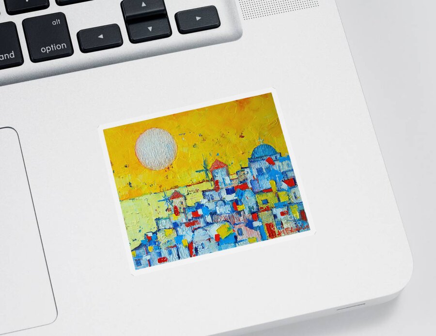 Santorini Sticker featuring the painting Abstract Santorini - Oia Before Sunset by Ana Maria Edulescu