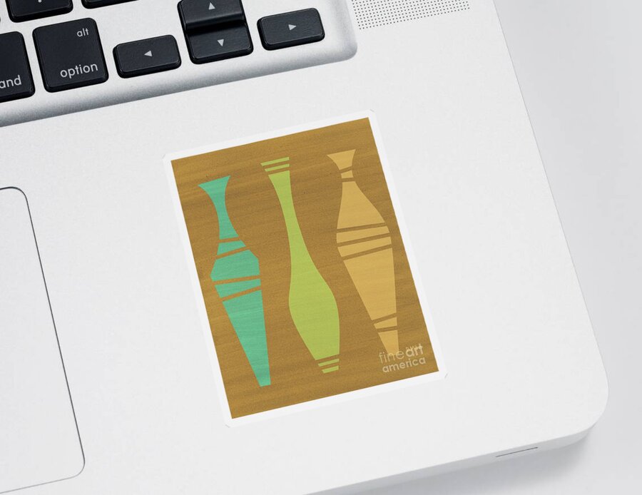 Mid Century Modern Sticker featuring the mixed media Abstract Vases on Brown Mixed Media by Donna Mibus