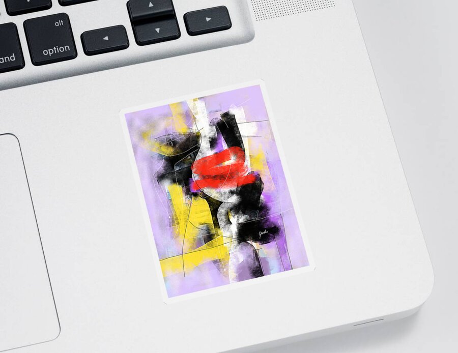 Abstract Sticker featuring the painting Abstract Wall Art Painting - First Kiss - Fresh Modern Pastel Purple Yellow And Red Elegant Canvas A by iAbstractArt