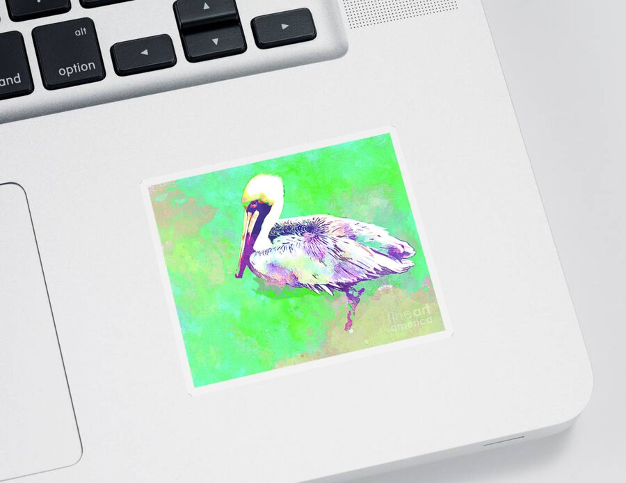 Florida Sticker featuring the mixed media Abstract Watercolor - Florida Pelican by Chris Andruskiewicz