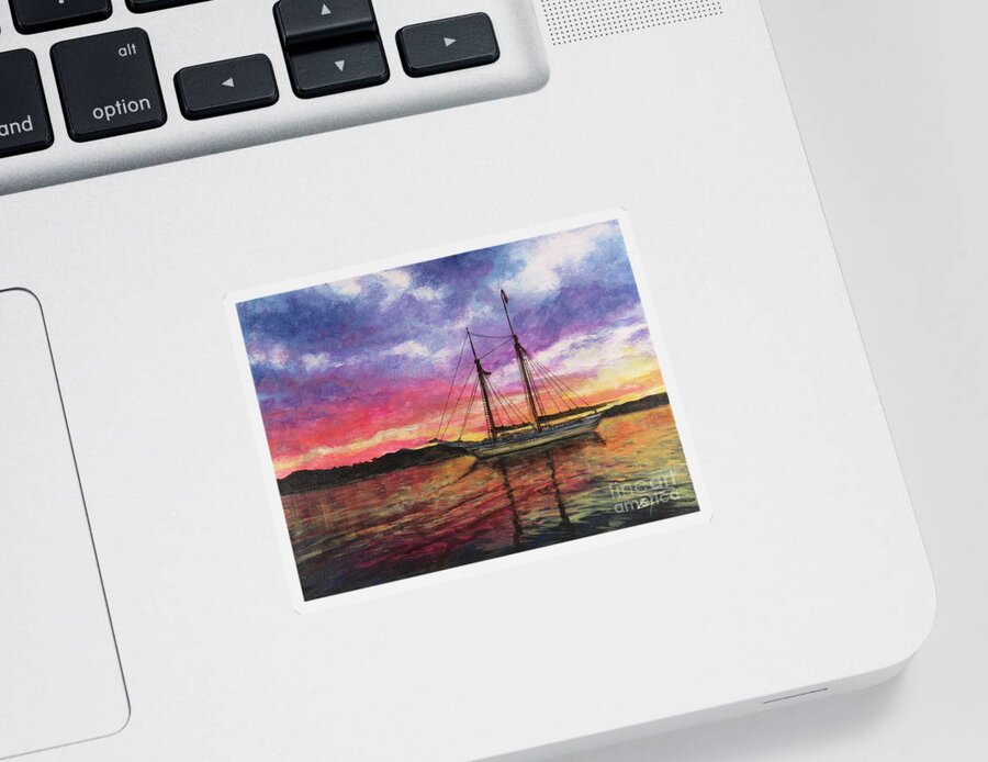 Acadia Sticker featuring the painting Acadia Sunset at Sea by Zan Savage