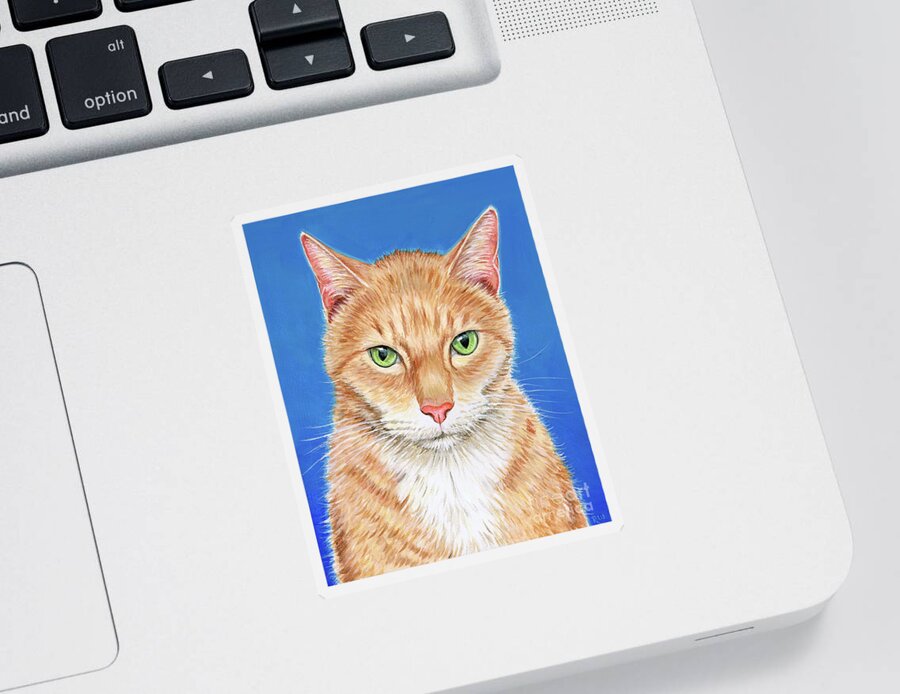 Cat Sticker featuring the painting Ace the Buff Orange Tabby Cat by Rebecca Wang