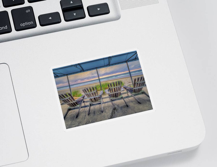 Ogunquit Beach Sticker featuring the photograph Adirondack Chairs with a View by Penny Polakoff