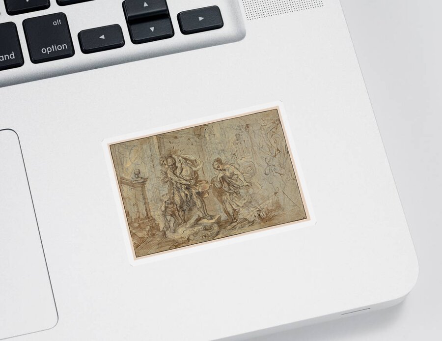 Federico Barocci Sticker featuring the drawing Aeneas Saving Anchises at the Fall of Troy by Federico Barocci