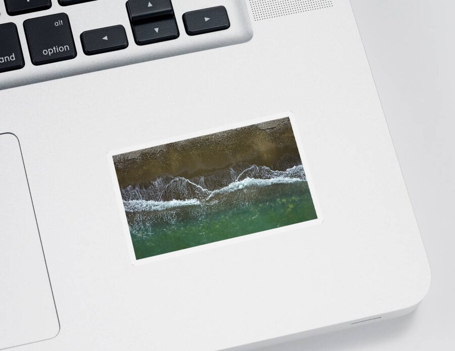 Waves Sticker featuring the photograph Aerial view ocean waves braking on a sandy beach. Nature background by Michalakis Ppalis