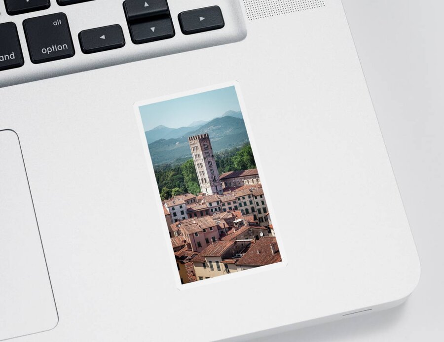 2015 Sticker featuring the photograph Aerial view of the city of Lucca in Tuscany by Benoit Bruchez