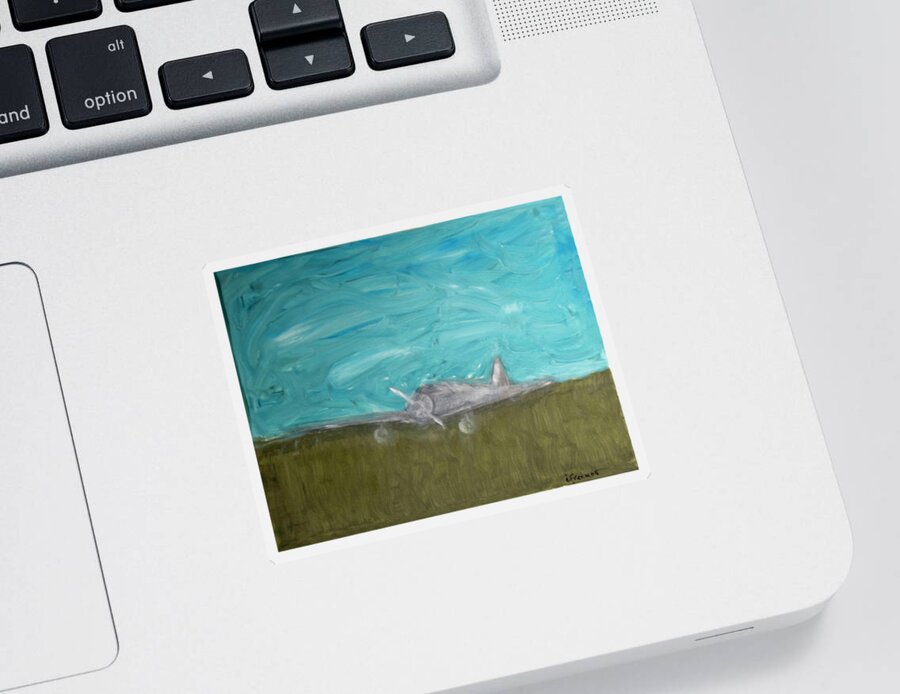  Sticker featuring the painting Airplane - Grass Landing by David McCready