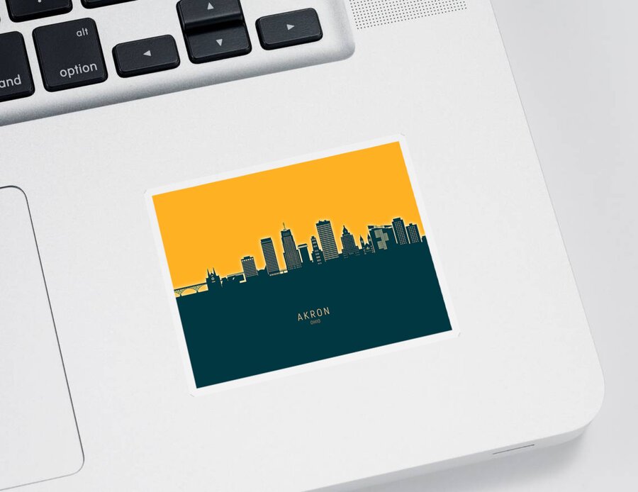 Akron Sticker featuring the digital art Akron Ohio Skyline #34 by Michael Tompsett